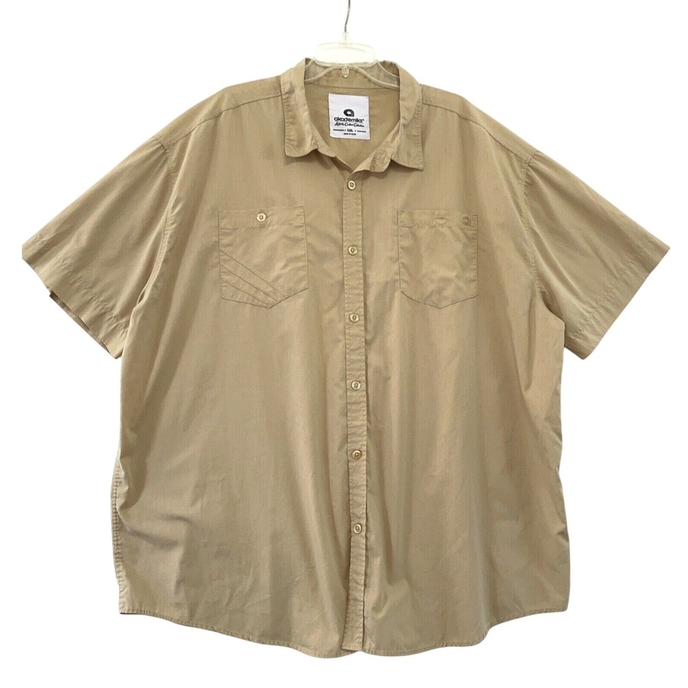 Akademiks Athletic Cut Collection Mens 5XL Button Up Shirt Beige Short Sleeve